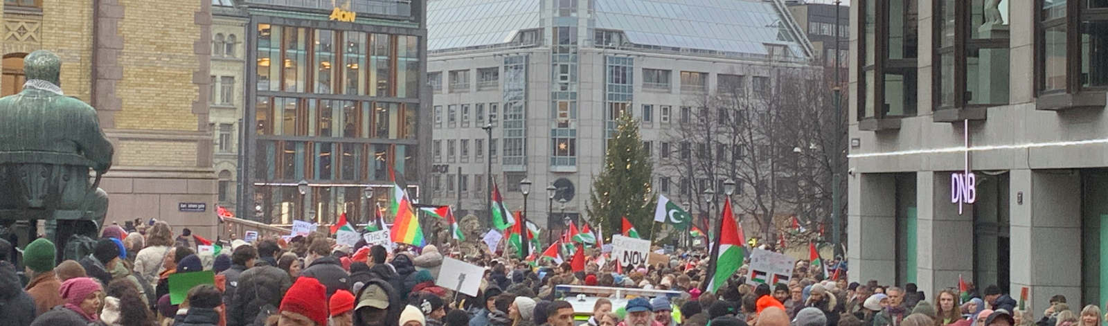 Folk sto tett i tett rundt Stortinget for å vise sin solidaritet med Gaza og det palestinske folket.